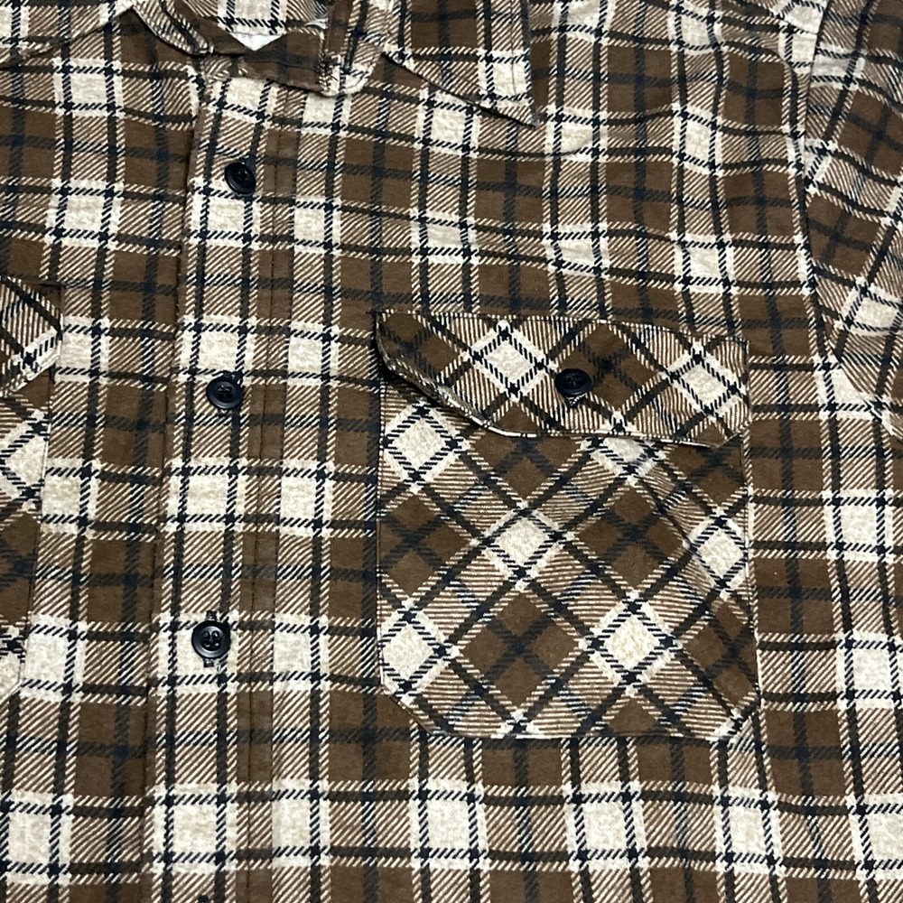 David Taylor Flannel Button Up Shirt Mens L Brown Plaid Basic Outdoors Hiking - Picture 4 of 6